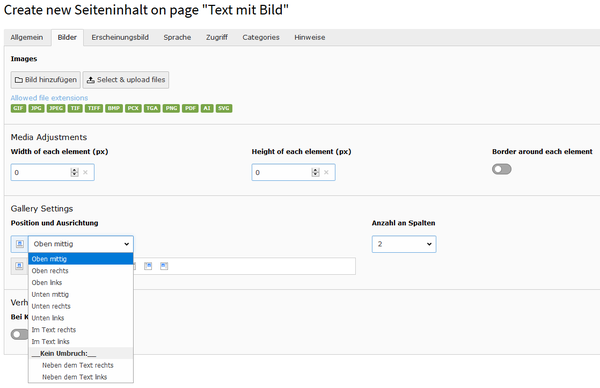 Position und Ausrichtung des Bildes