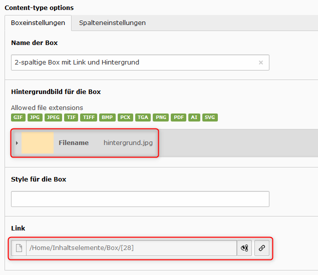 Hintergrundbild und Verlinkung einer Box definieren