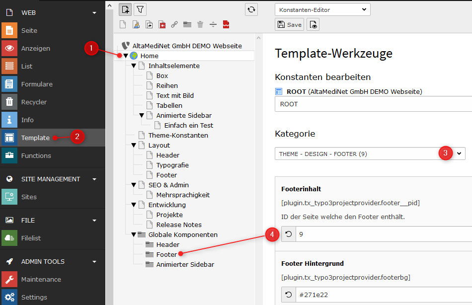 Wie man einen Footer einbindet
