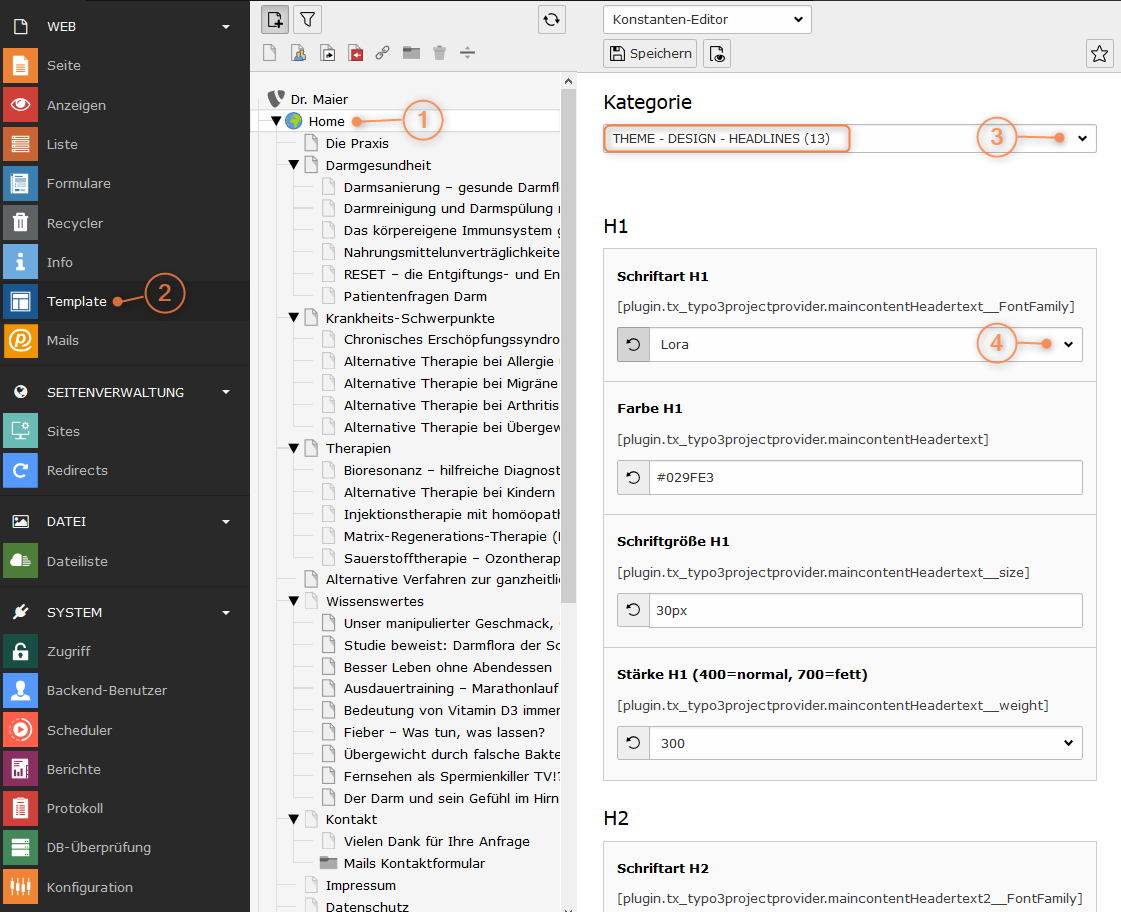 Erscheinungsbild der Überschriften anpassen